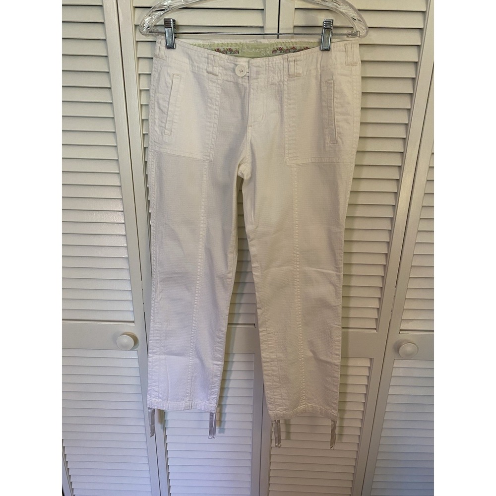 Vtg Y2K PLUGG White Utility Cargo Pants Ribbon Tie Hem Crop Capri Fairy Grunge